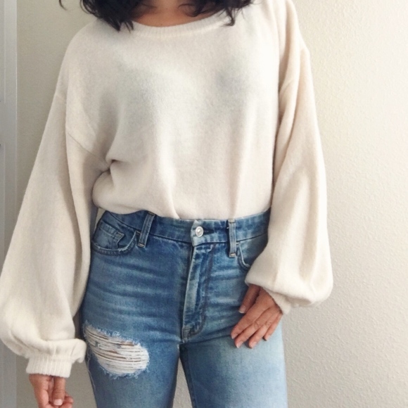 Sweaters - Blouson Sleeve Sweater - EGGSHELL